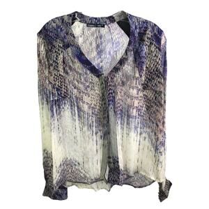 Gypsy 05 Womens XS Boho Top Button-Up Long Sleeve White Purple Silk Snake V-Neck